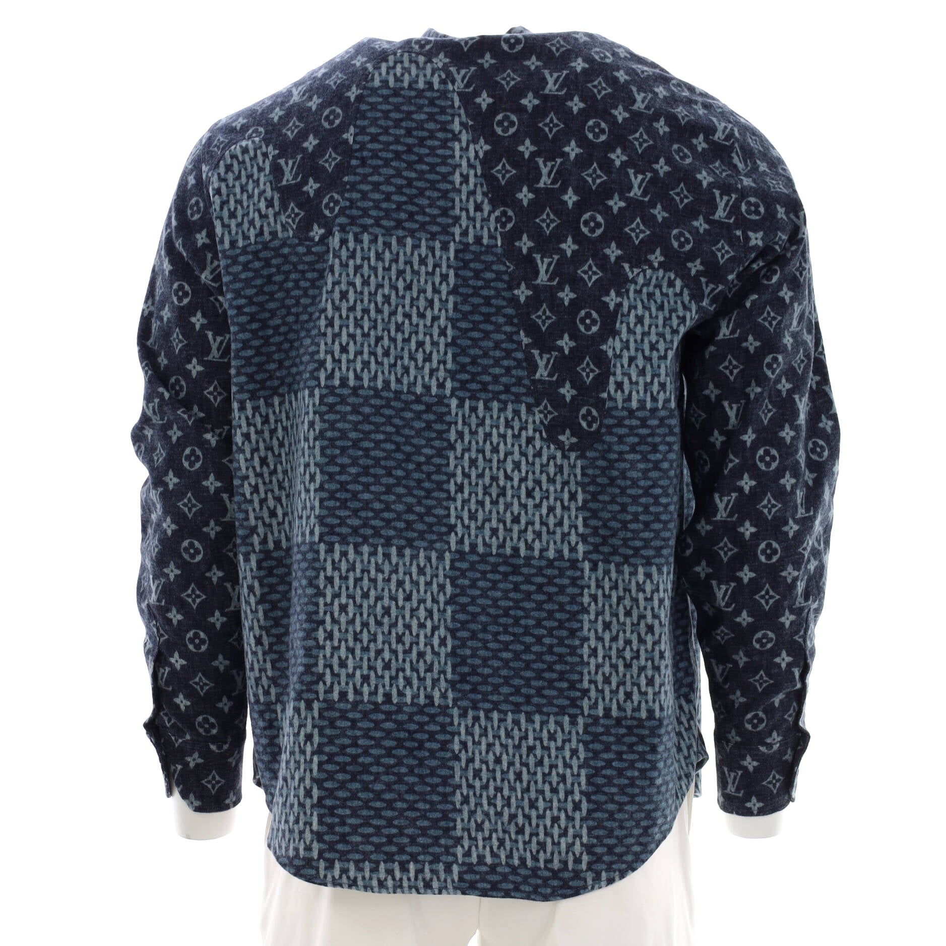 Louis Vuitton Men's Nigo Button Up Jacket Giant Damier Waves Monogram Denim Blue