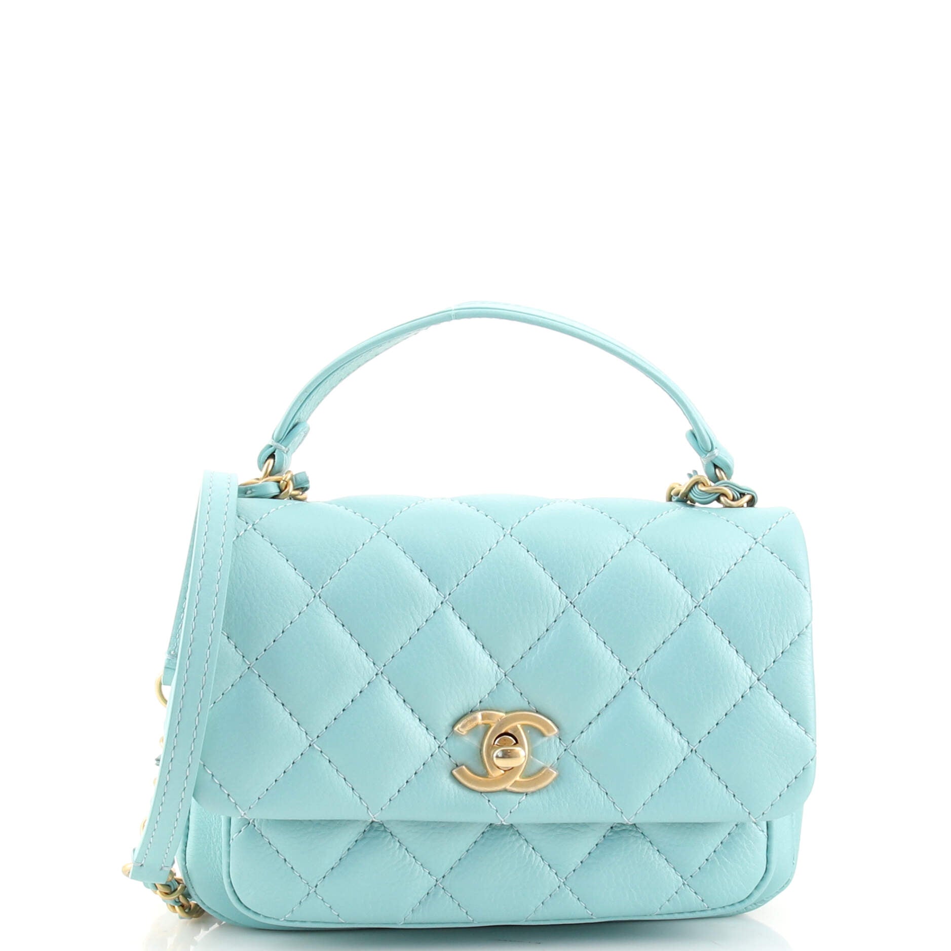 CHANEL Front Pocket Top Handle Flap Bag Quilted Calfskin Mini