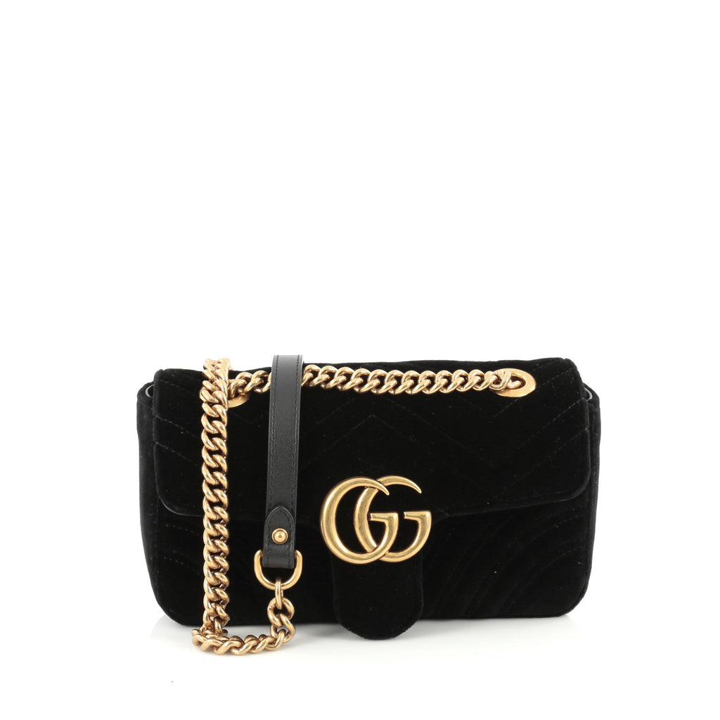 Buy Gucci Marmont Flap Bag Quilted Velvet Mini Black 1769501 – Rebag