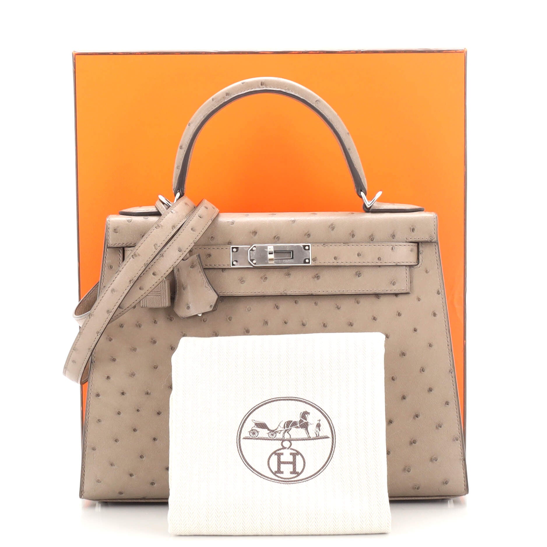 Hermes Parchemin Off White Gold Ostrich Sellier Kelly 25 Handbag