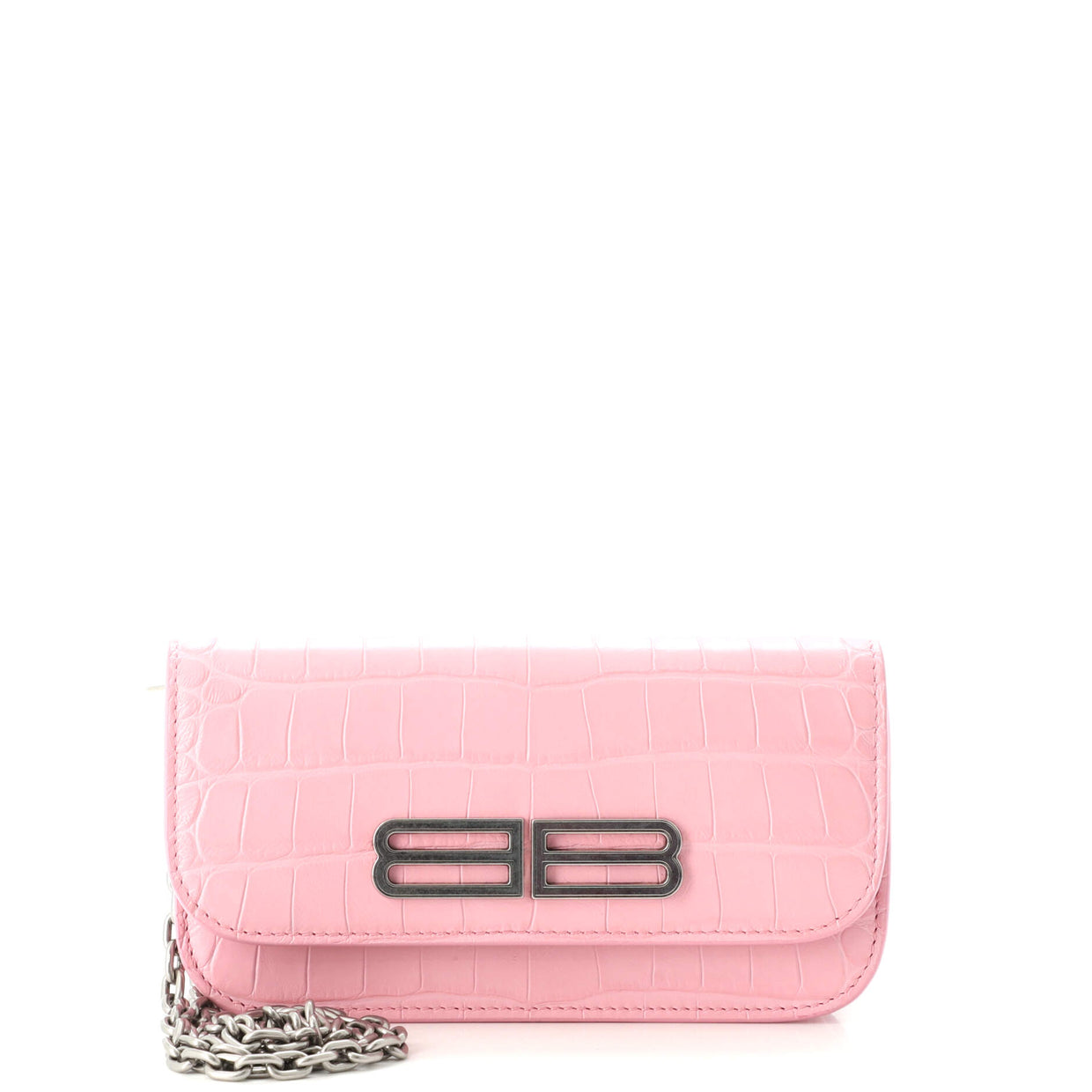 Balenciaga Gossip Wallet on Chain Crocodile Embossed Leather Pink 1770801