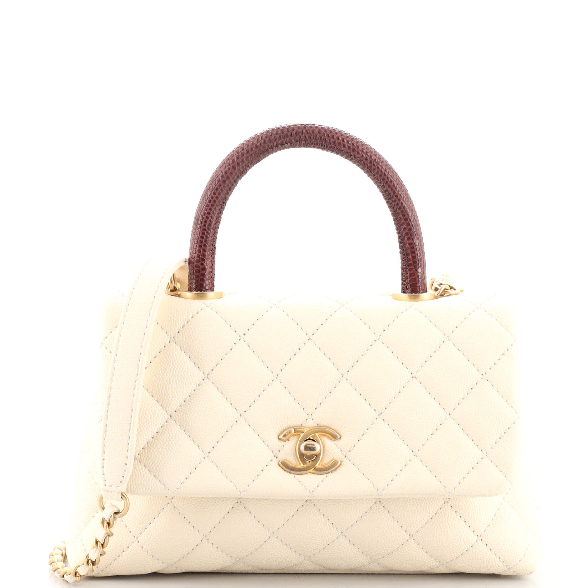 CHANEL Coco Top Handle Bag Quilted Caviar with Lizard Mini