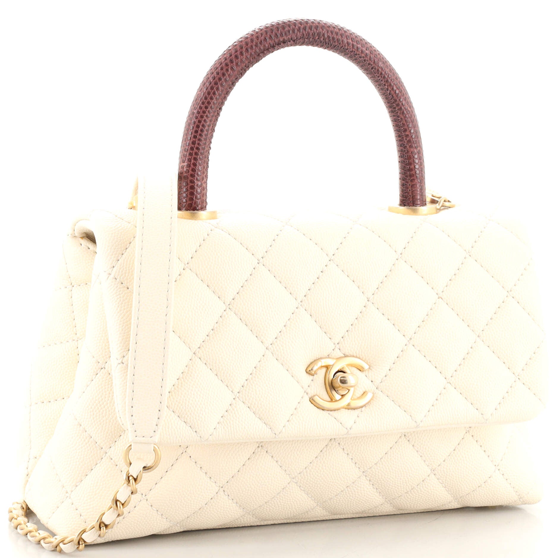 CHANEL Coco Top Handle Bag Quilted Caviar with Lizard Mini