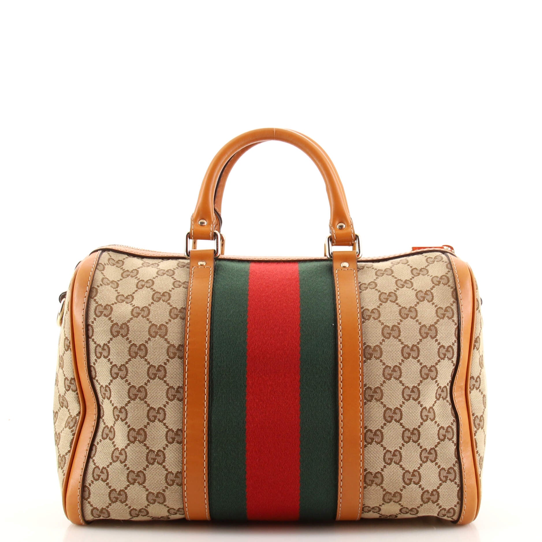 Gucci Tan Leather Medium Vintage Web Boston Bag Gucci