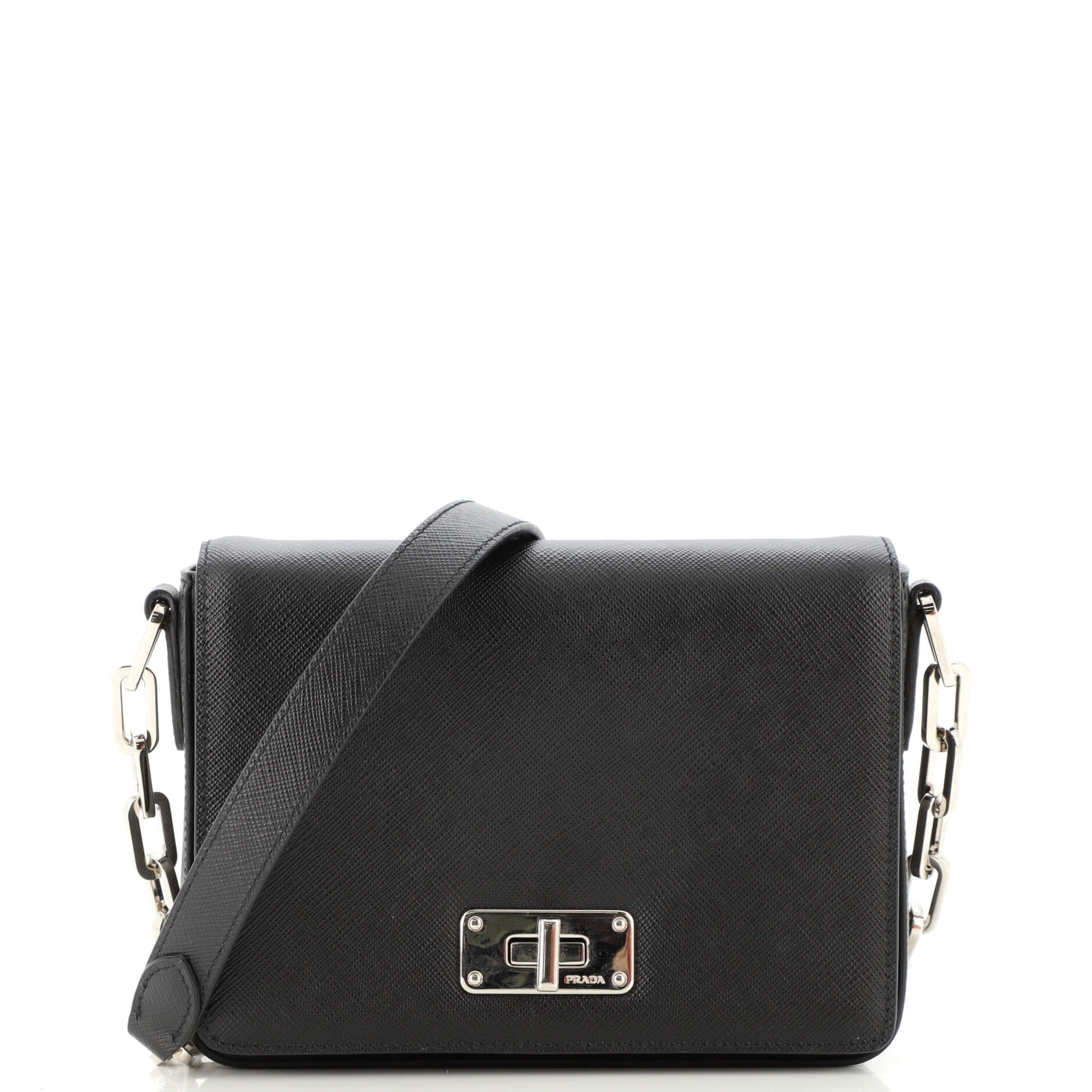 Prada Monochrome Chain Flap Bag Saffiano Leather Small