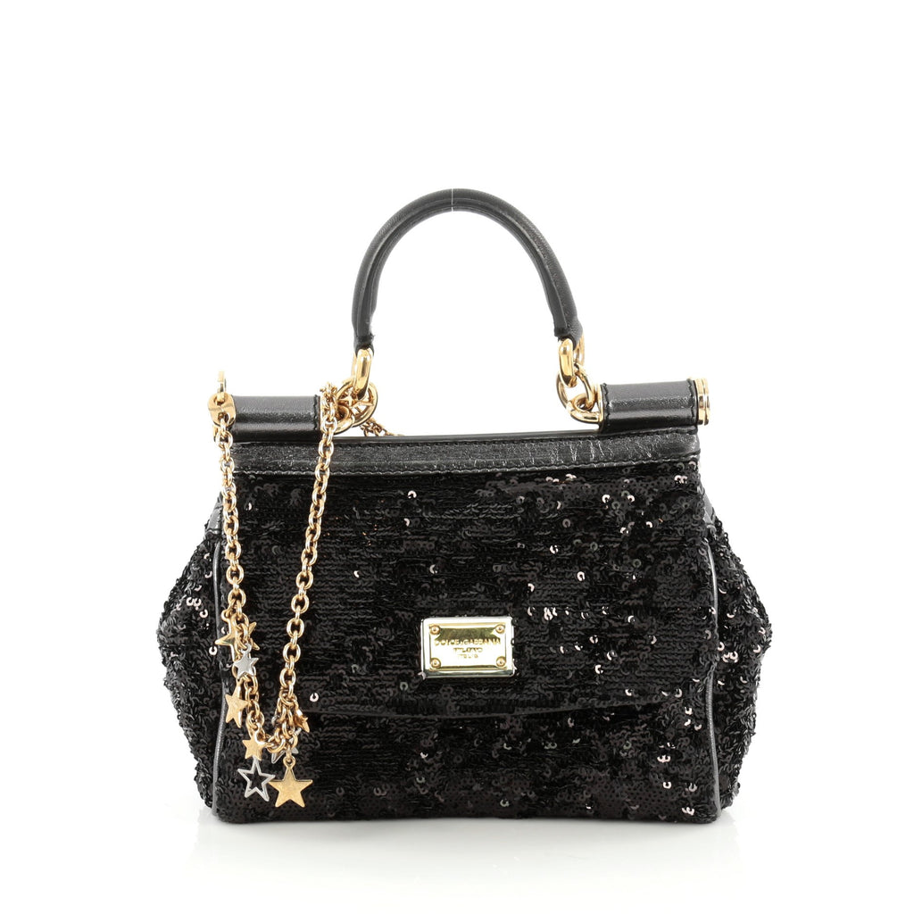 Buy Dolce & Gabbana Miss Sicily Handbag Sequins Mini Black 1784401 – Rebag