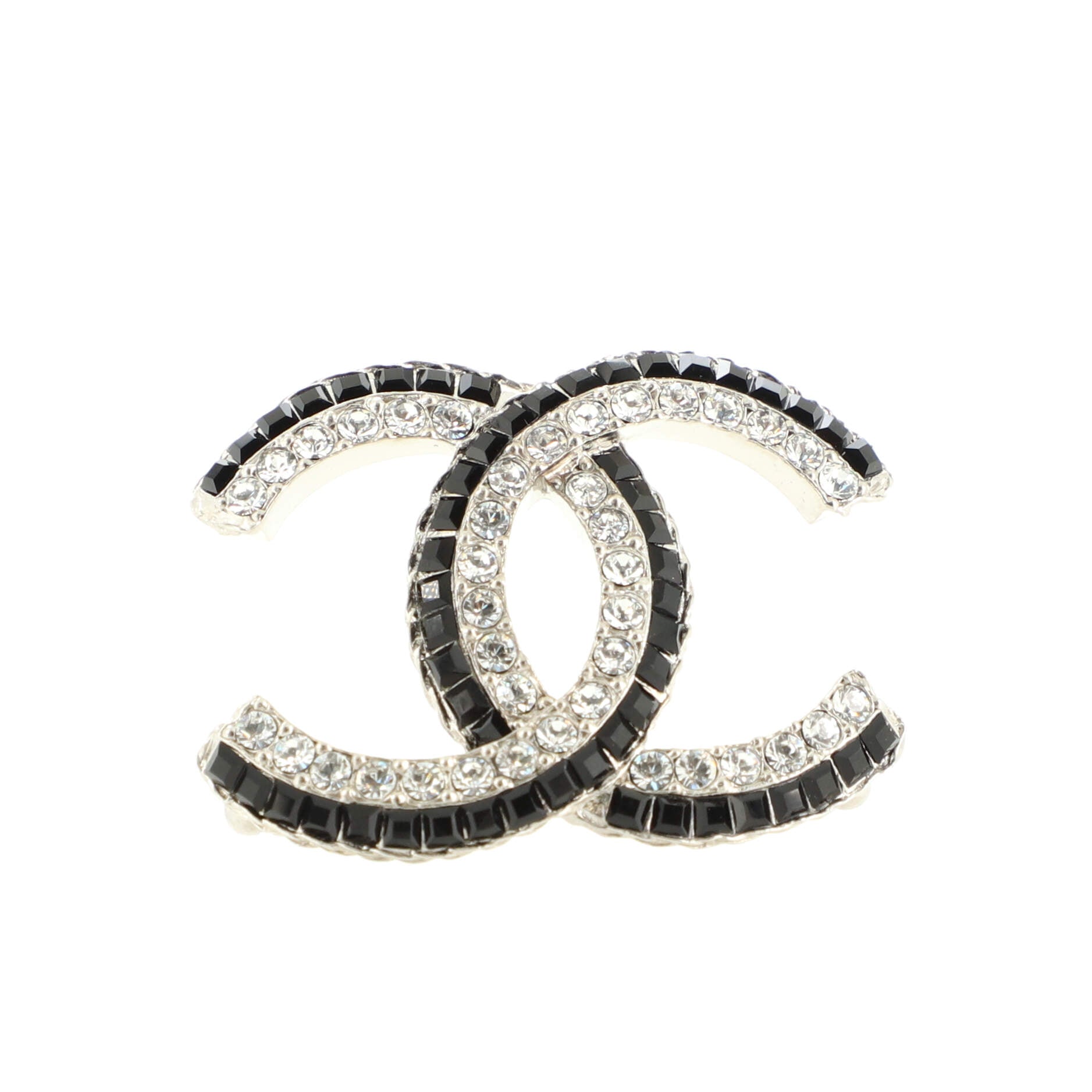 CHANEL Double Lined Crystal CC Brooch