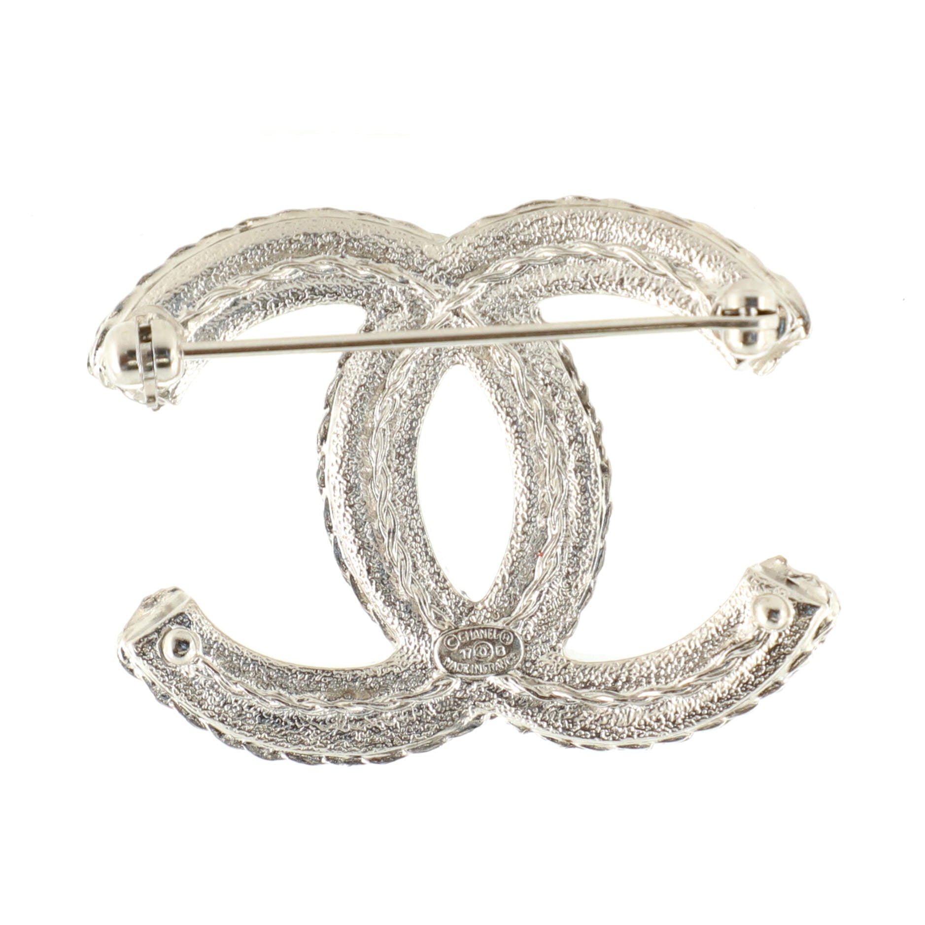 CHANEL Double Lined Crystal CC Brooch