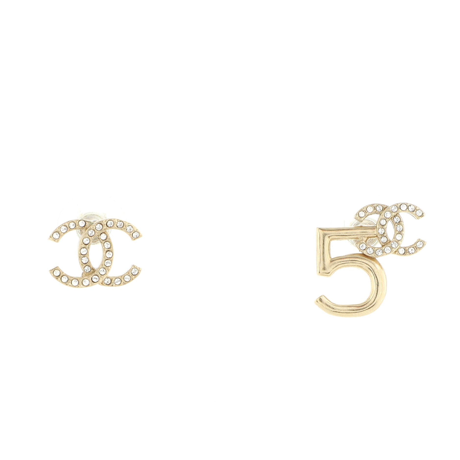 CHANEL CC No.5 Asymmetrical Stud Earrings