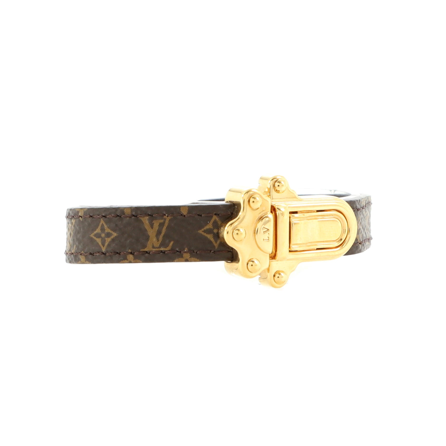 Louis Vuitton LV Trunk Reversible Leather Goods Bracelet Grey Monogram Canvas. Size 21