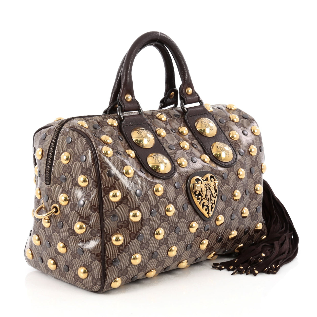 Gucci Babouska Boston Bag Studded GG Coated Canvas Medium - Rebag