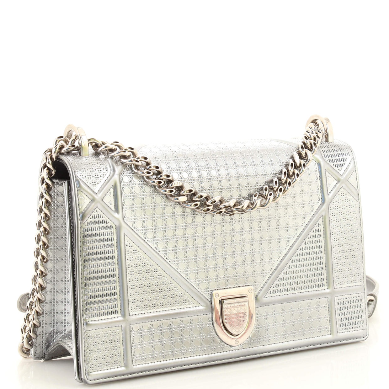 Christian Dior Diorama Flap Bag Cannage Embossed Calfskin Medium Silver ...