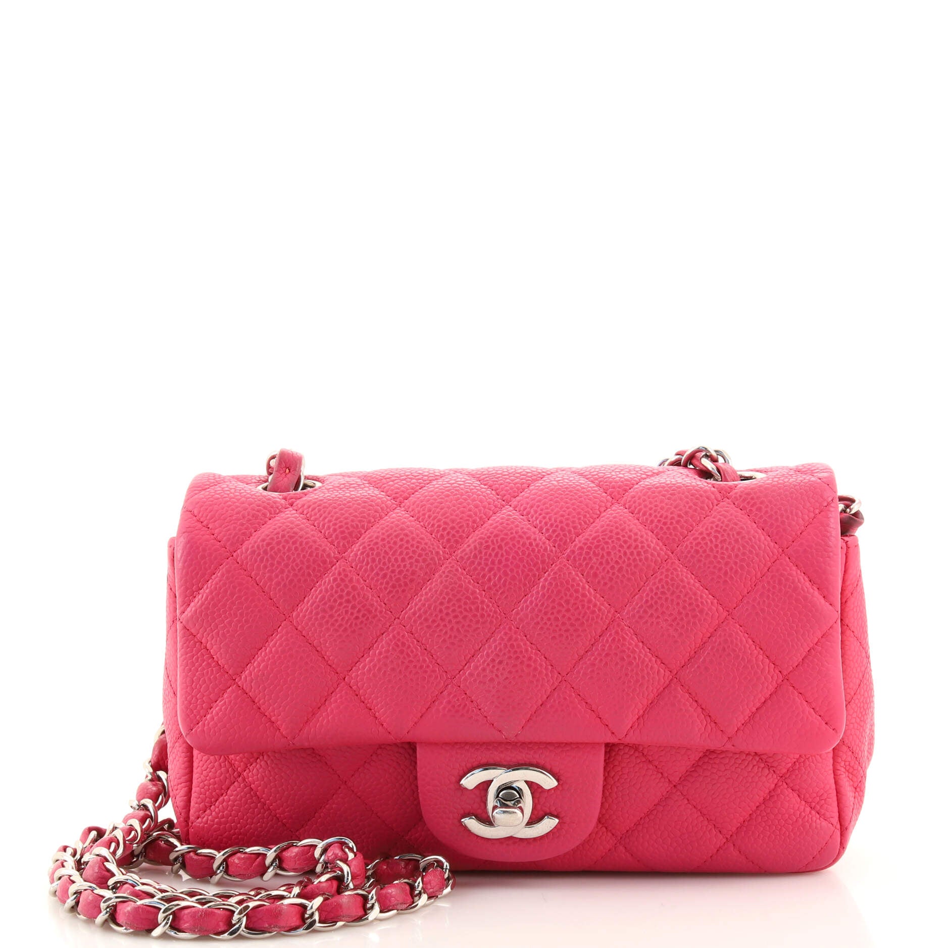 Chanel Classic Single Flap Bag Chevron Caviar Mini Red  Inox Wind