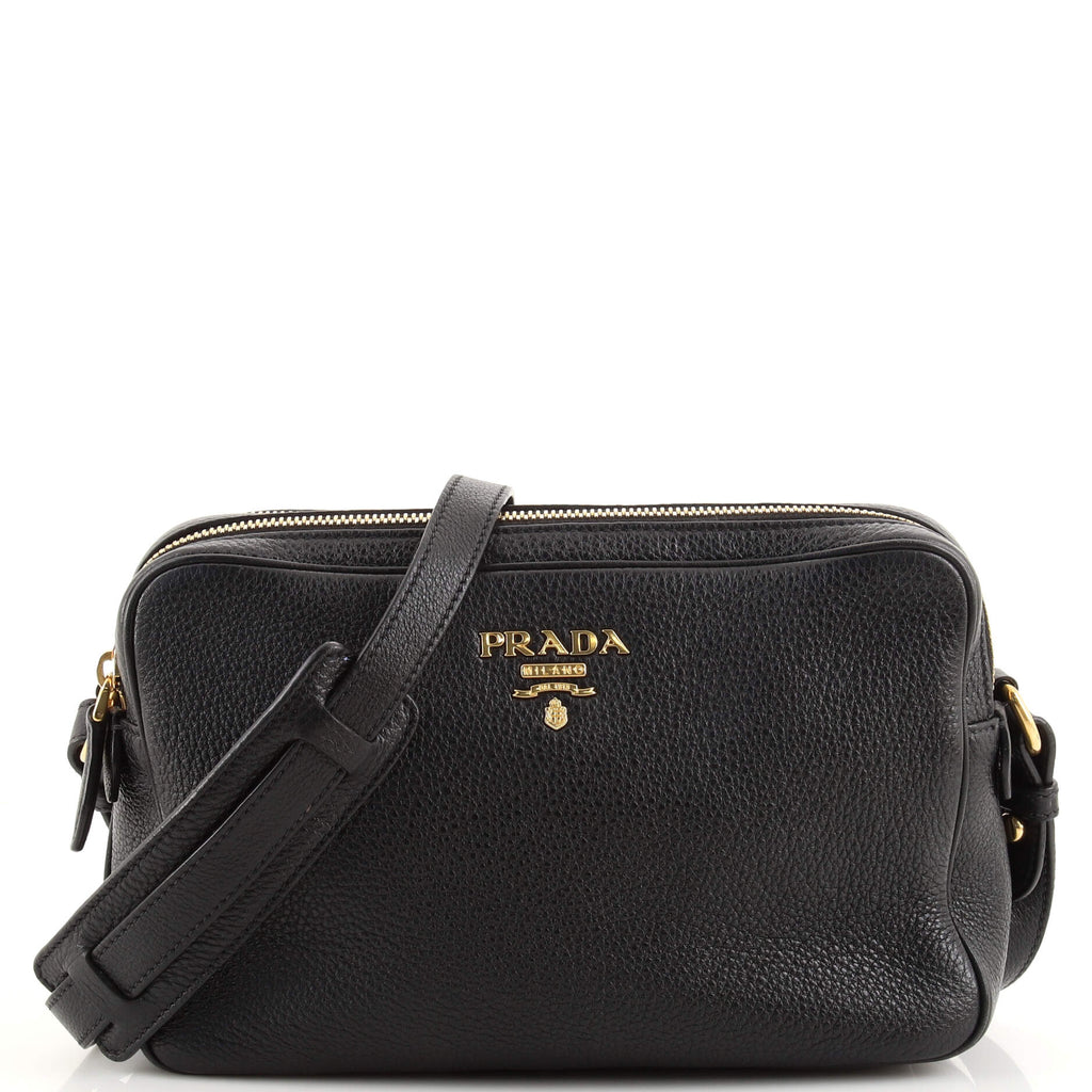 Prada Double Zip Camera Bag Vitello Phenix Medium Black 1804521