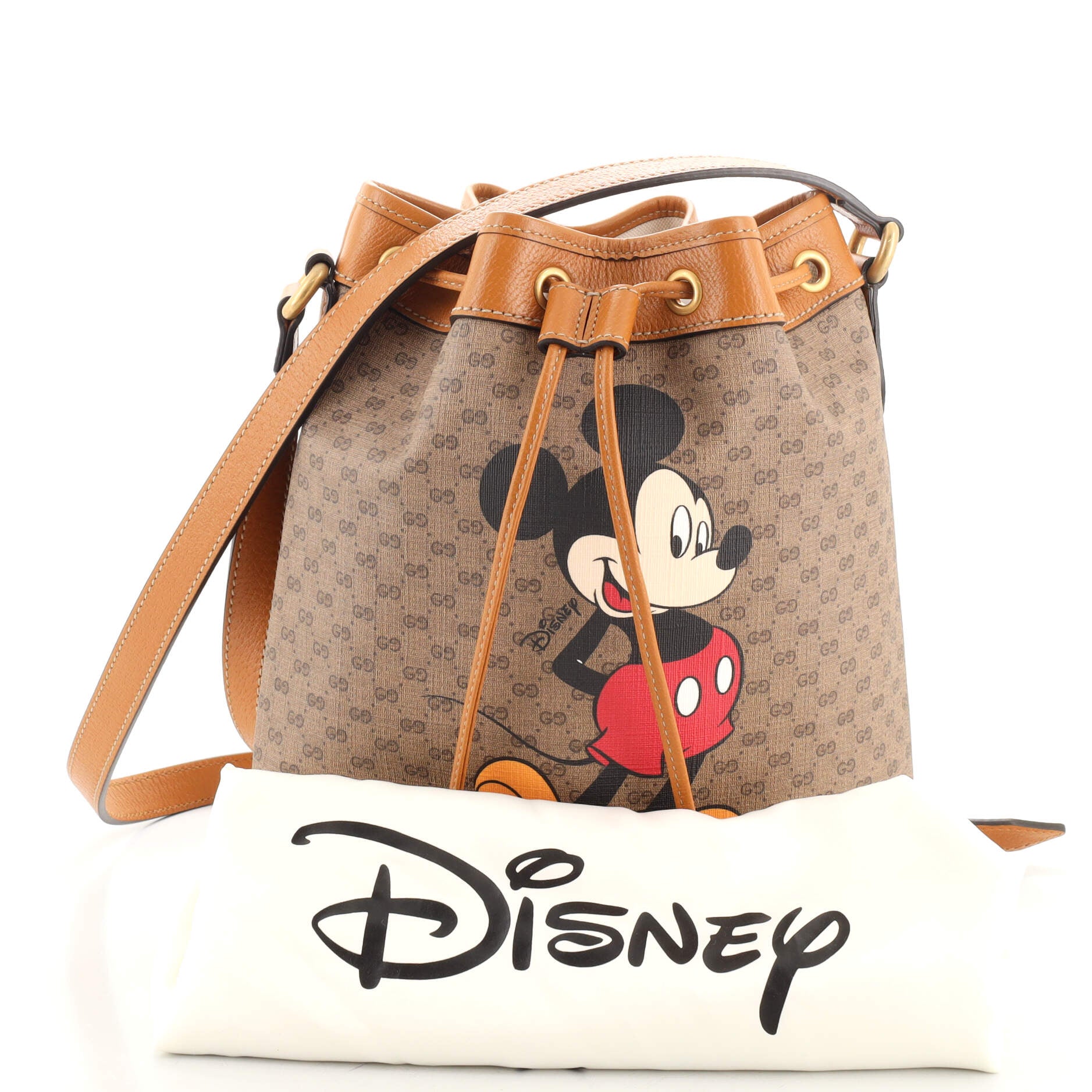 Gucci Disney Mickey Mouse Flap Shoulder Bag Printed Mini GG Coated