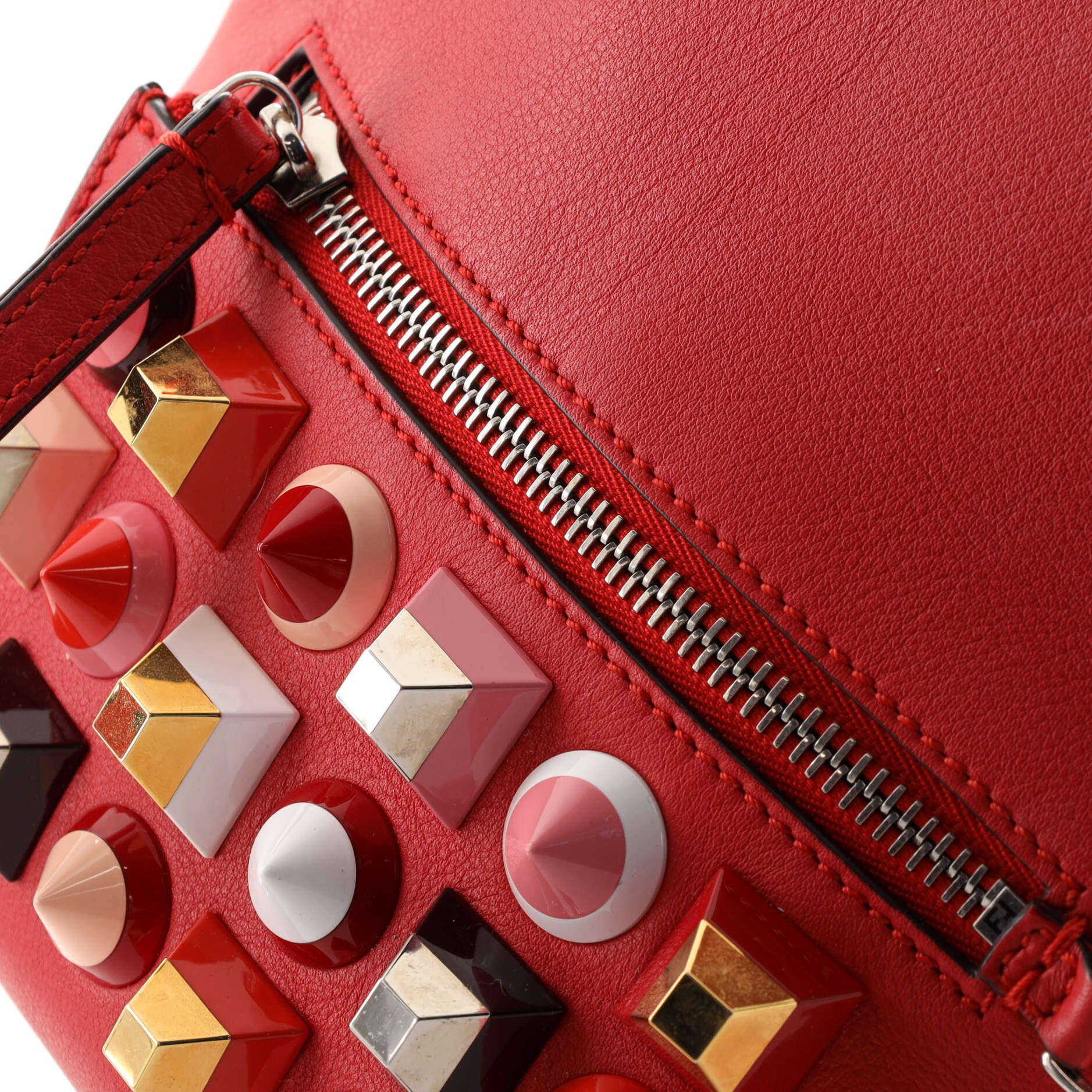 Fendi By The Way Backpack Studded Leather Mini Red