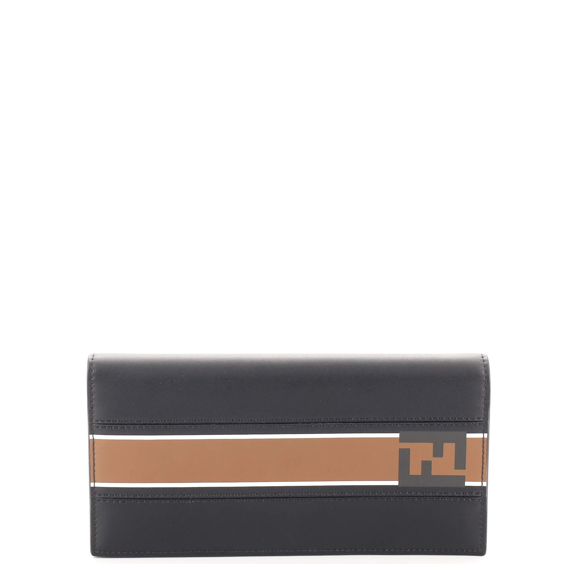 Fendi Brown Continental Ff Leather Chain Wallet