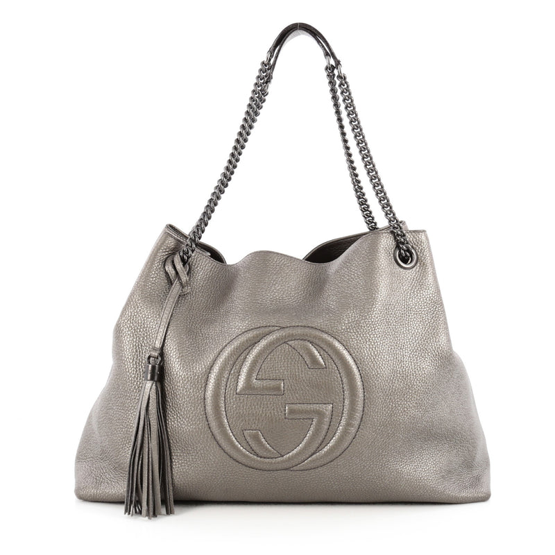 Buy Gucci Soho Shoulder Bag Chain Strap Leather Large Gray 1809601 – Rebag