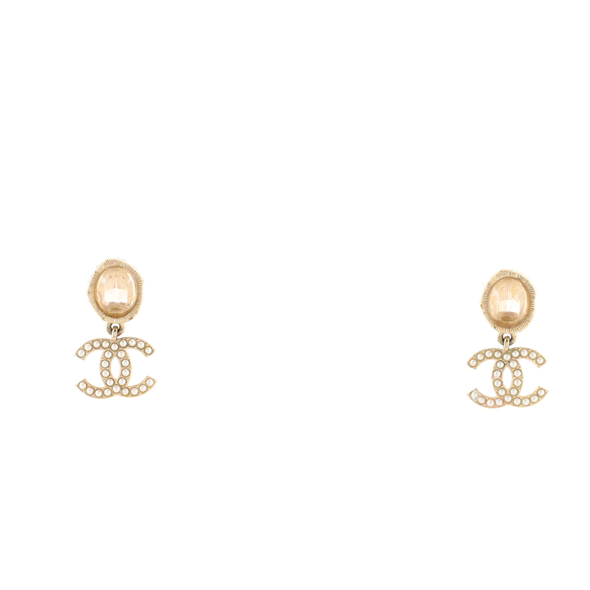 CHANEL - A21 S Dangle Drop Pearl CC Logo - Gold Earrings, CHANEL