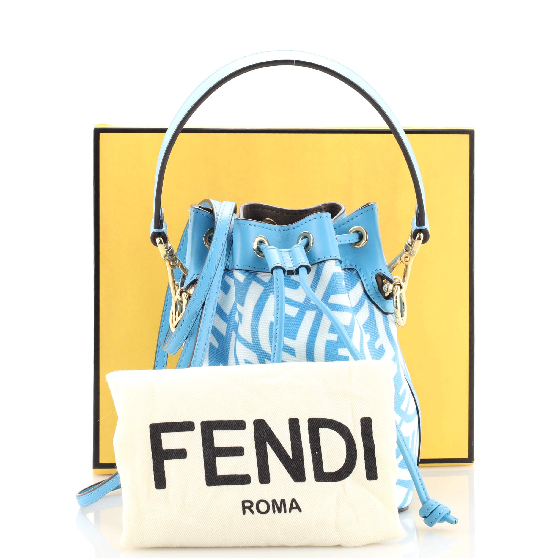 Fendi Shopper Tote Bag FF Vertigo Print Yellow in Coated Canvas