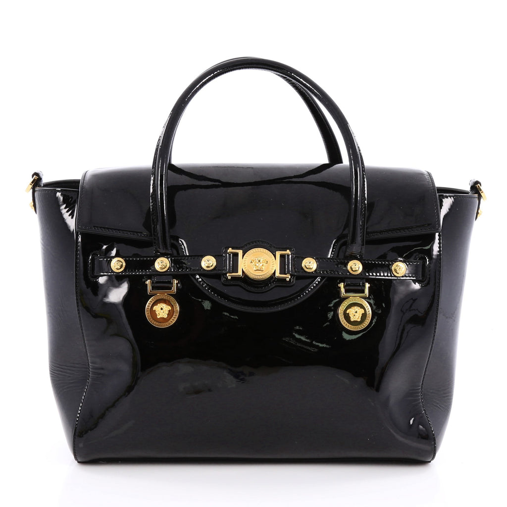 Buy Versace Signature Tote Patent Large Black 1823801 Rebag