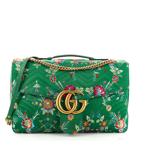 Gucci GG Marmont Top Handle Flap Bag Matelasse Floral Jacquard Maxi Green  1825961