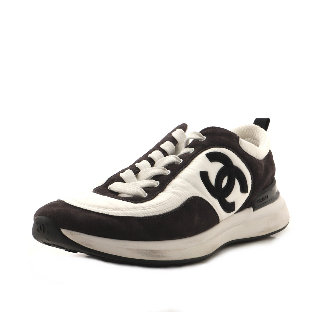 Authentic Chanel Women039s White Black Knit FabricSuede CC Logo Sneakers  Trainers  eBay