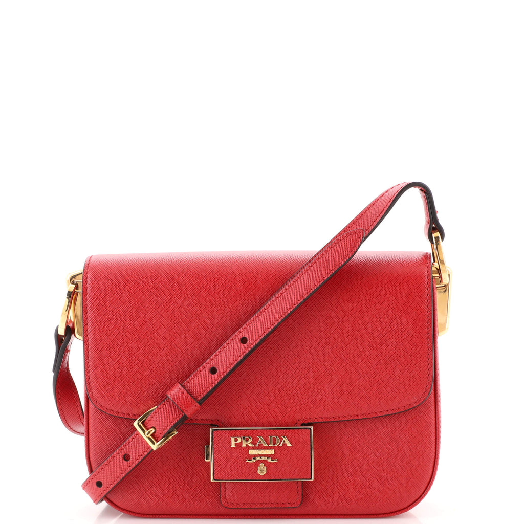 Prada Embleme Flap Bag Saffiano Leather Small Red 184294206