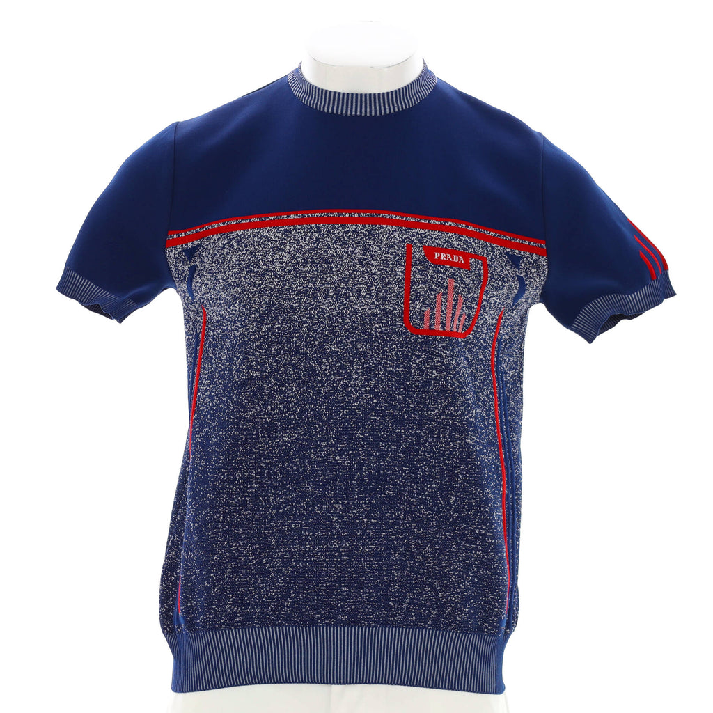 Prada Men's Short Sleeve Knit Sweater Polyester Blue 1845062