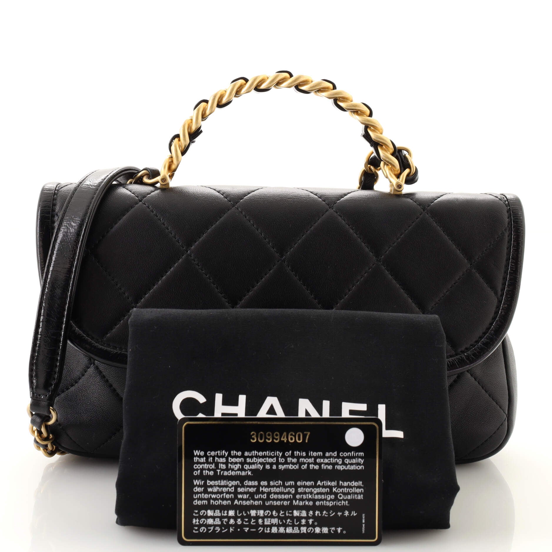 Chanel Crumpled Lambskin Quilted Mini CC Links Top Handle Flap Black
