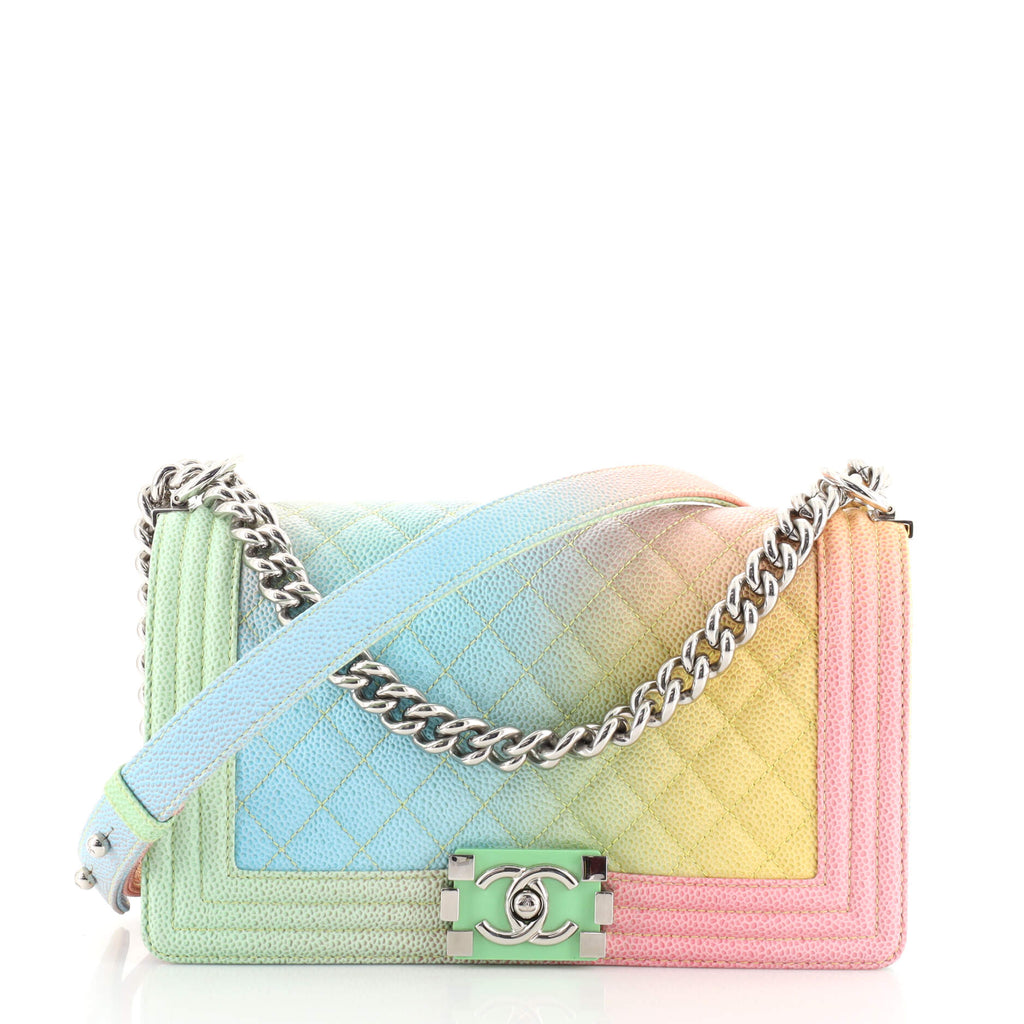 Chanel Rainbow Boy Flap Bag Quilted Painted Caviar Old Medium Multicolor  1855161