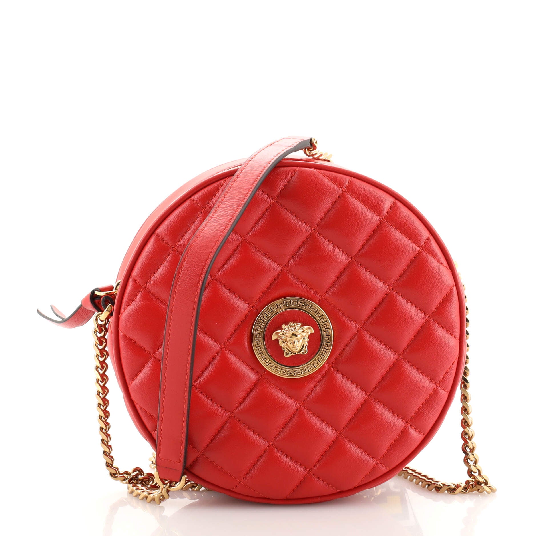 Red Versace Quilted Round La Medusa Camera Bag