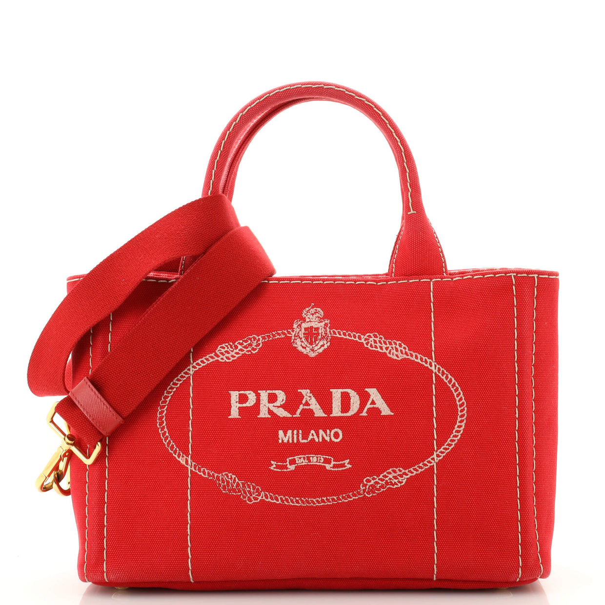 Prada Canapa Convertible Tote Canvas Mini Red 18639934