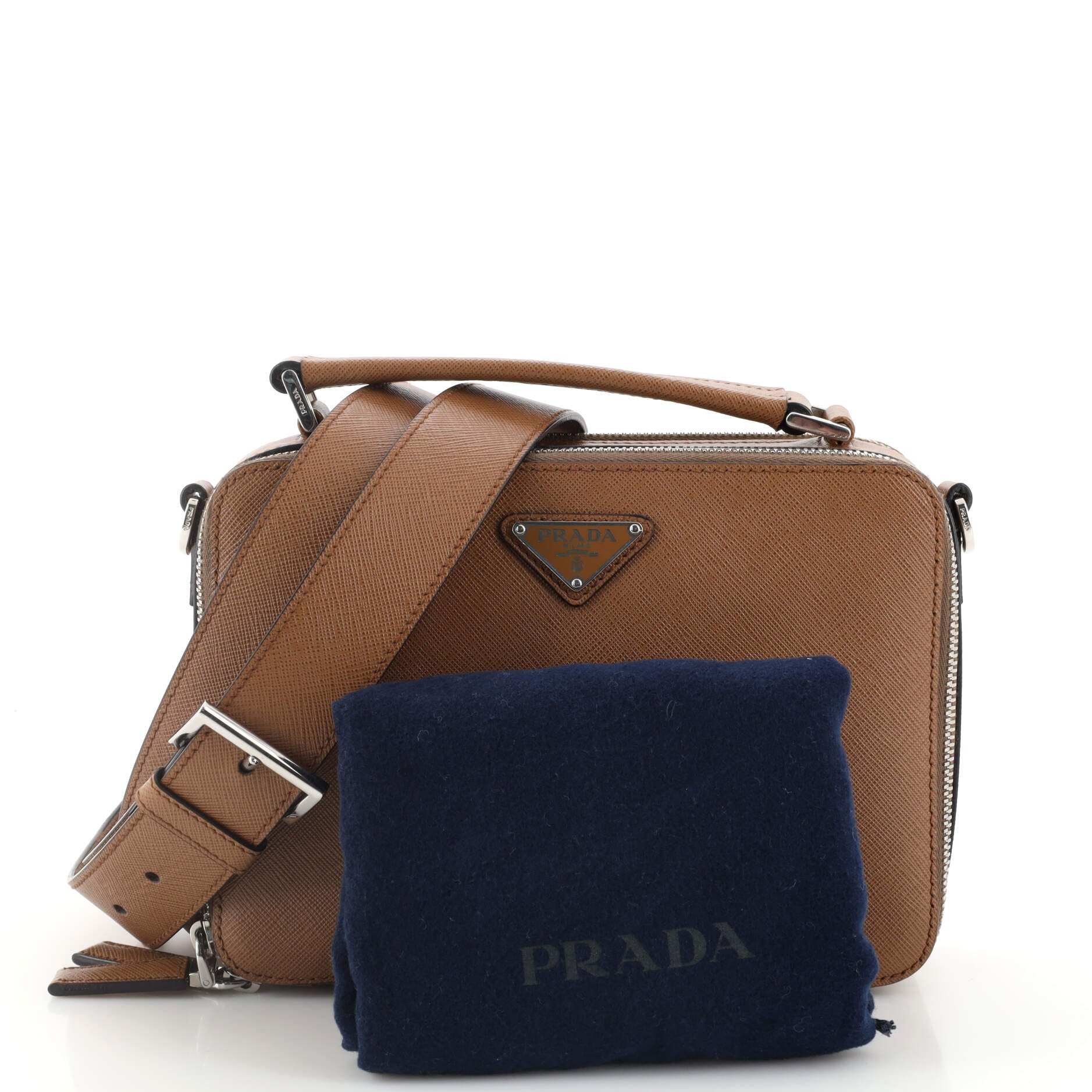 Prada Small Brique Crossbody Bag in Brown Saffiano Leather ref.906400 -  Joli Closet