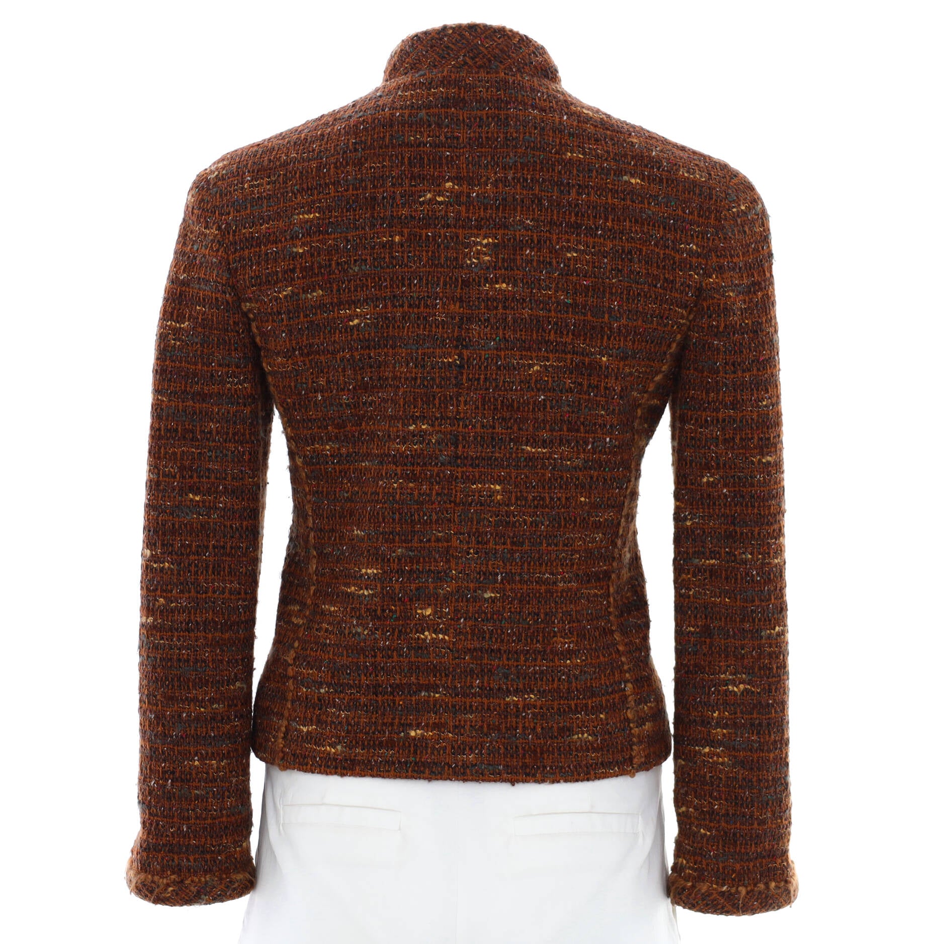 Chanel Women's CC Button Zip Up Collarless Jacket Tweed Neutral 2013881