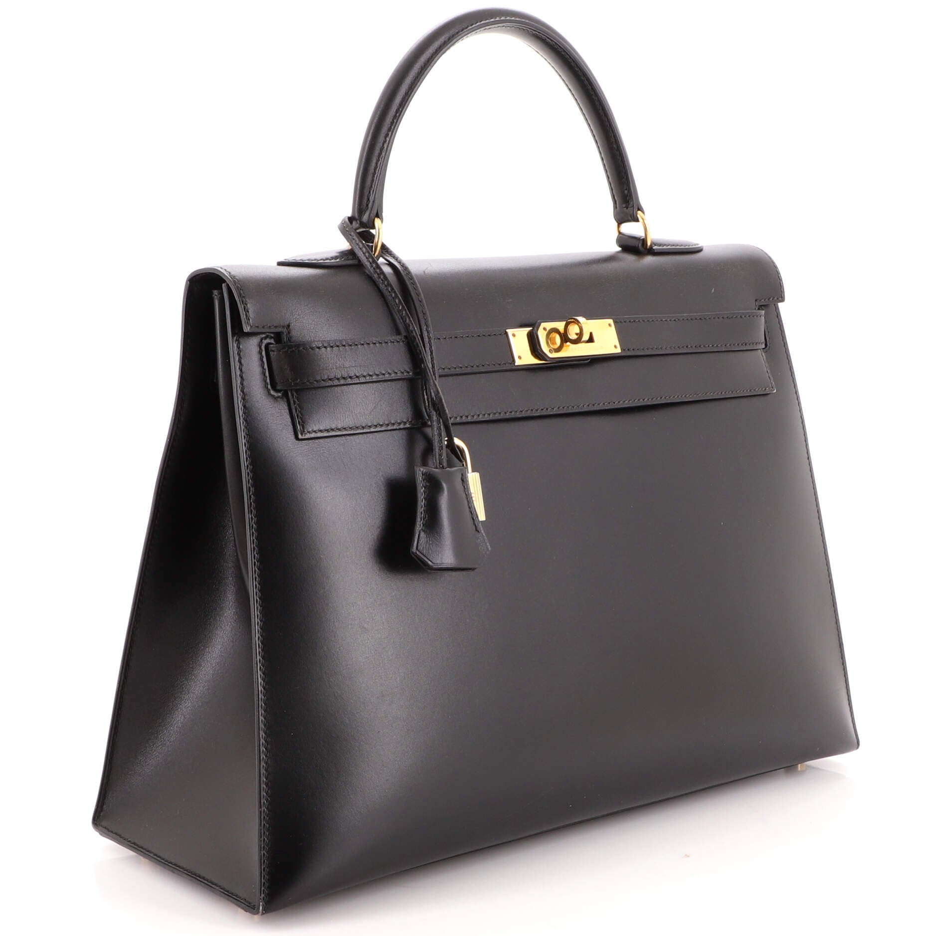 Hermes Kelly Sellier Box Calf 32 Noir in Box Calf Leather with
