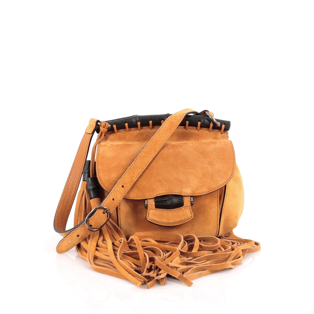 Buy Gucci Nouveau Fringe Crossbody Bag Suede Small Orange 1887501 – Trendlee