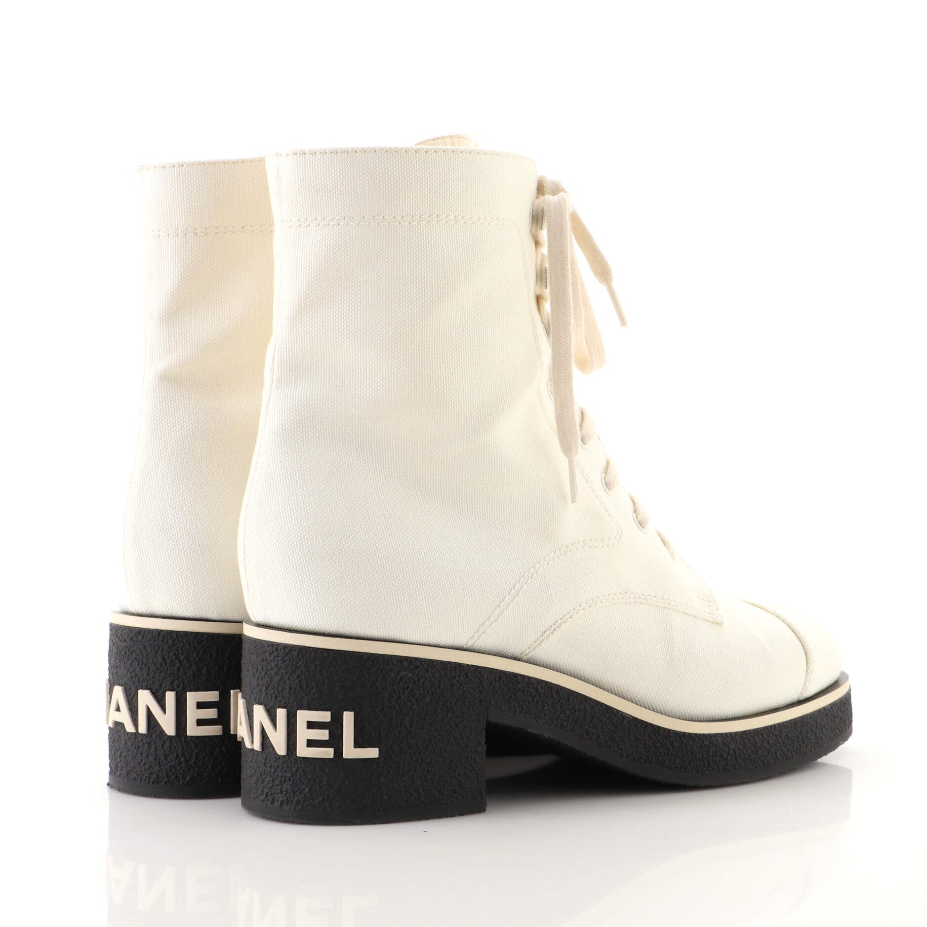 CHANEL Calfskin Nylon Grosgrain CC Ankle Snow Boots 37.5 White