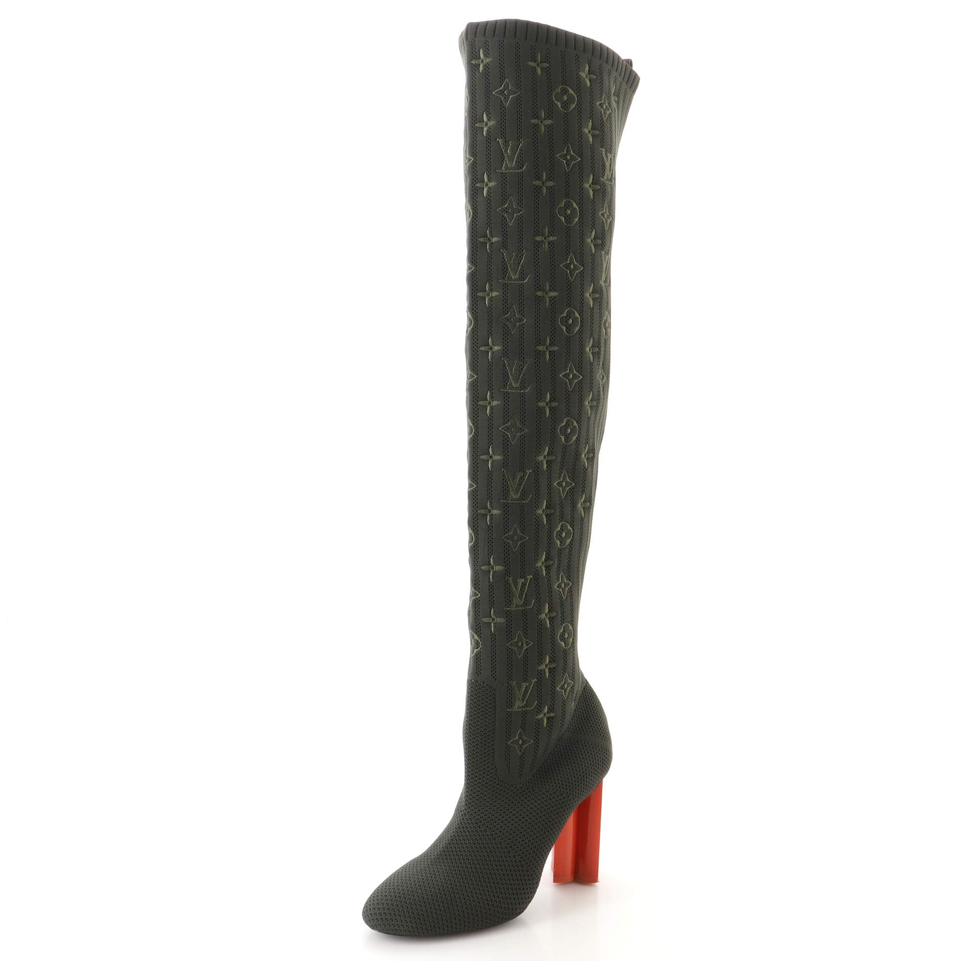 Louis Vuitton Black Monogram Knit Fabric Silhouette Ankle Boots