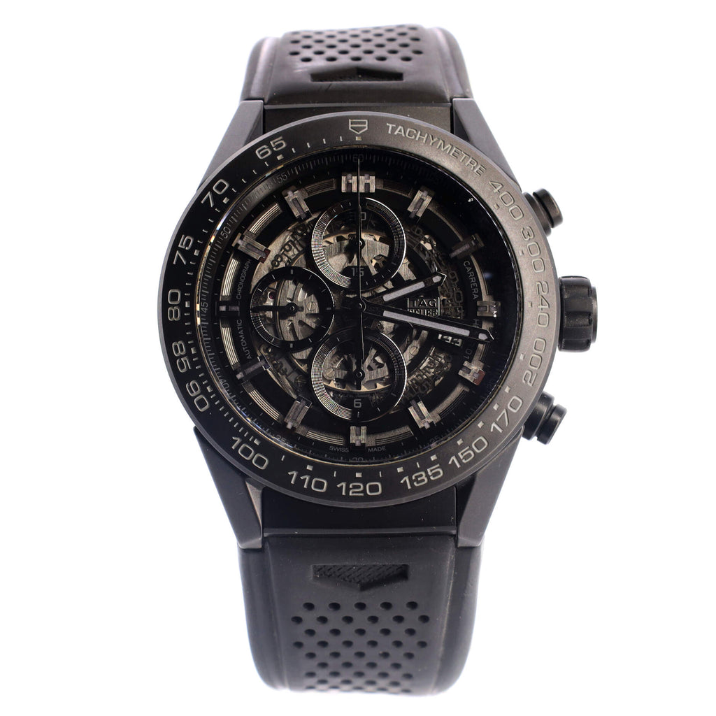 Tag Heuer Carrera Calibre Heuer 01 Skeleton Chronograph Automatic Watch  Ceramic with Titanium and Rubber 45 189914441