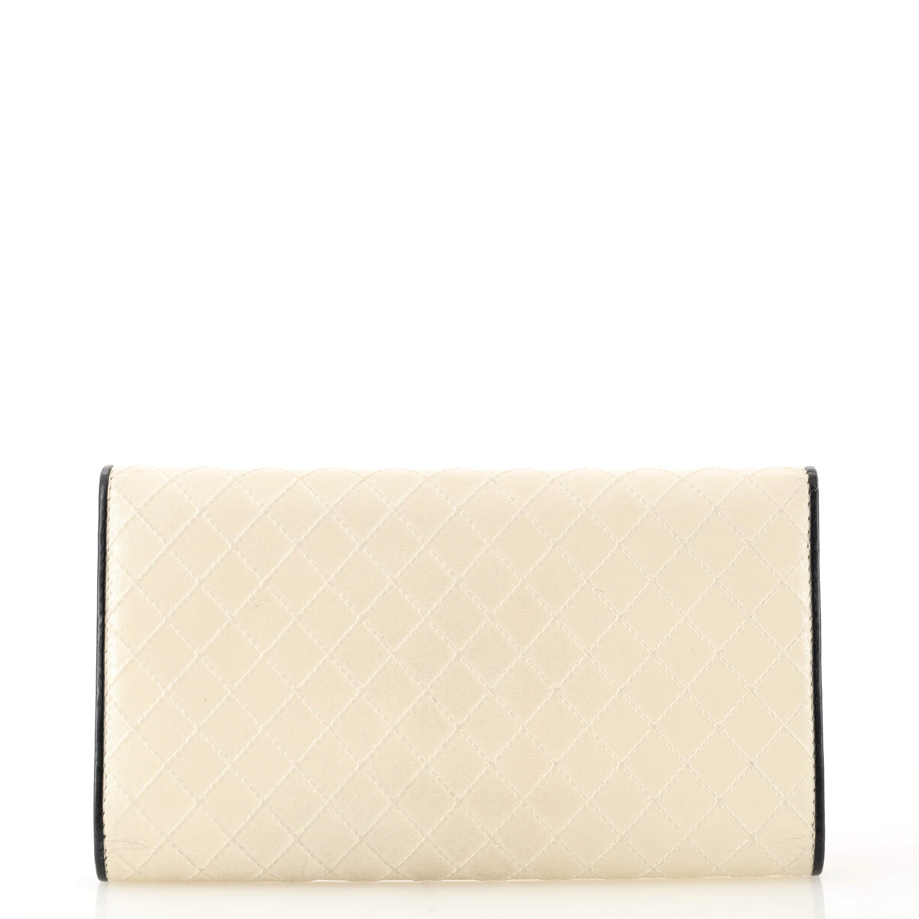 CHANEL Diamond Stitch CC Flap Wallet Quilted Leather Long