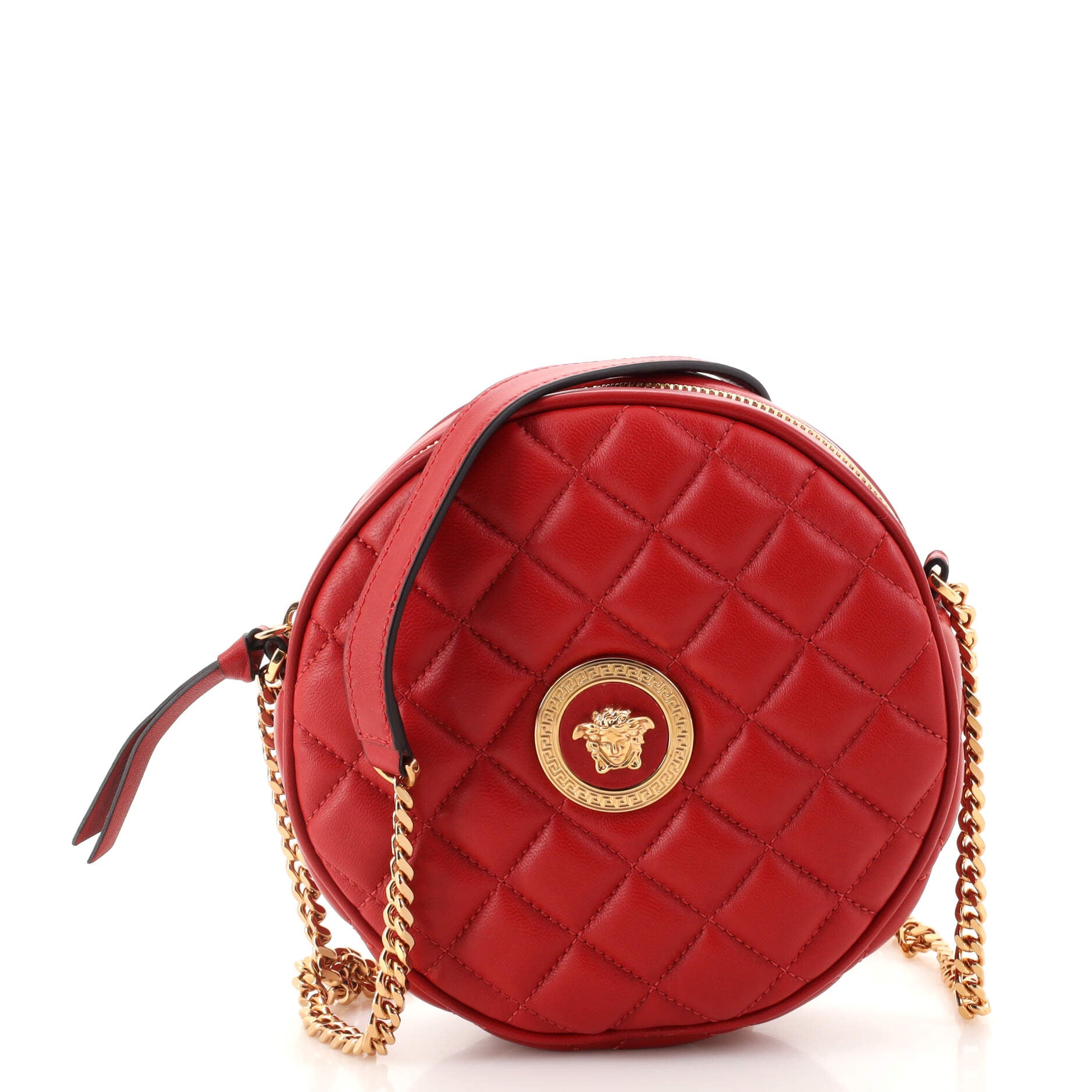 Versace Quilted Round La Medusa Camera Bag in Red, Women's