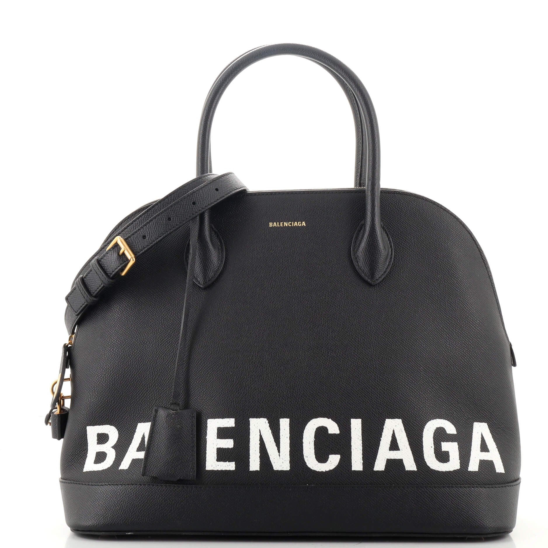 Balenciaga BB Lock Small Black Leather Logo Quilted Handbag Bag