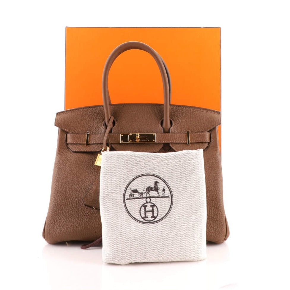 Hermes Birkin Handbag Bronze Dore Clemence with Gold Hardware 30