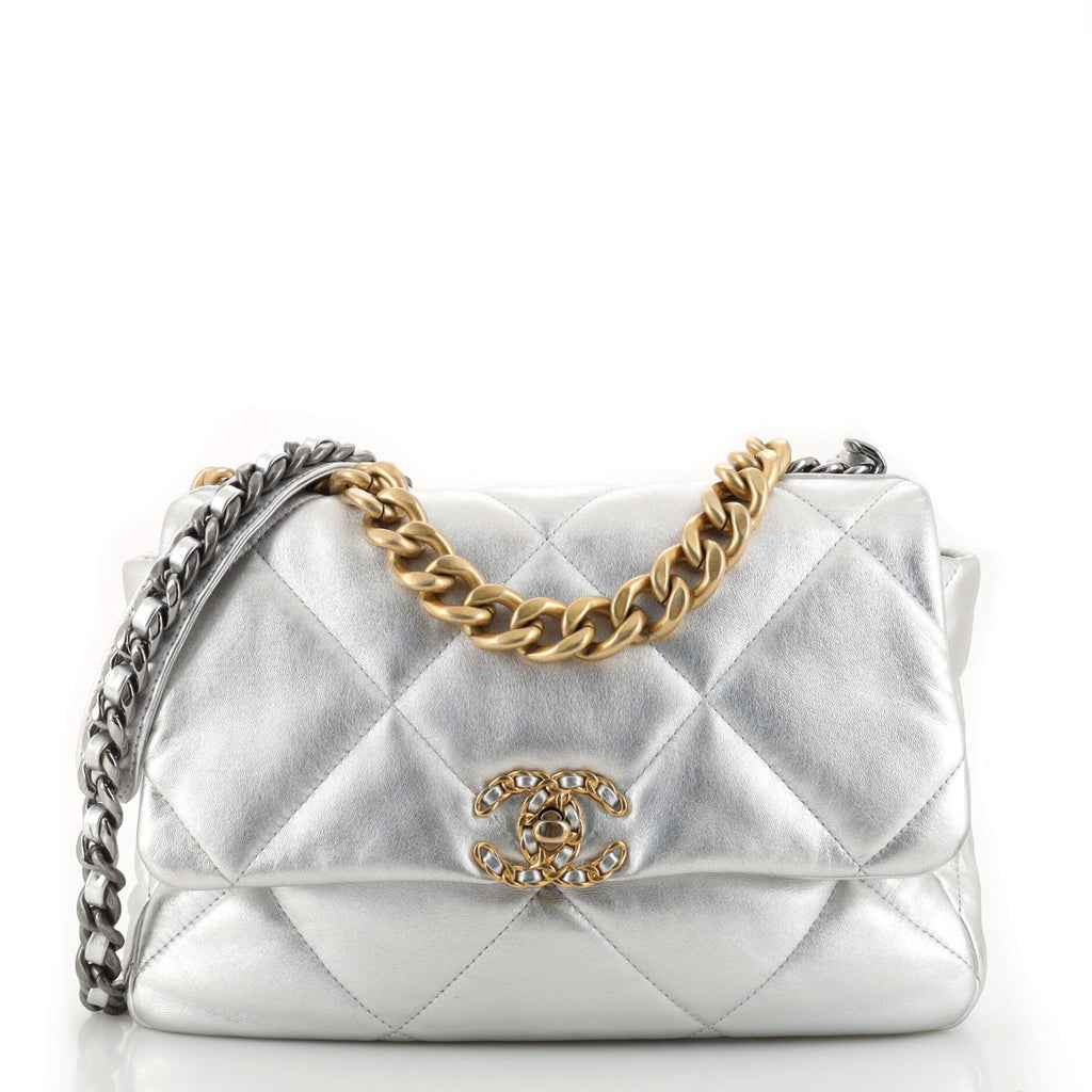 Quilted Metallic Silver Medium 19 Flap Bag by Chanel - SLOANE ST