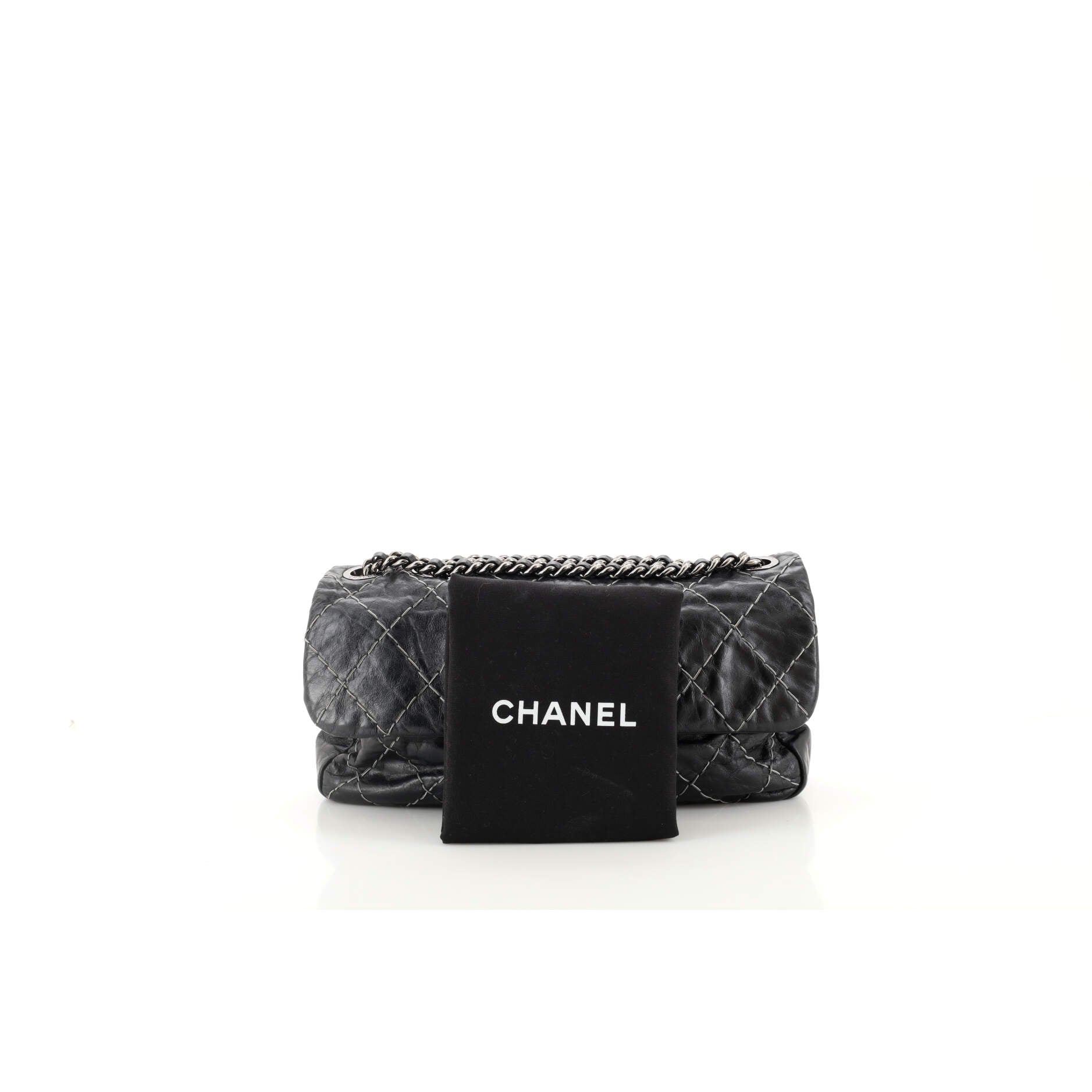 CHANEL Double Stitch Flap Bag Quilted Glazed Calfskin Medium