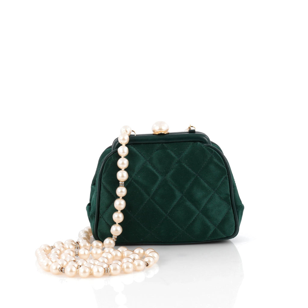 Buy Chanel Vintage Pearl Chain Frame Bag Quilted Satin Small 1912602 – Trendlee