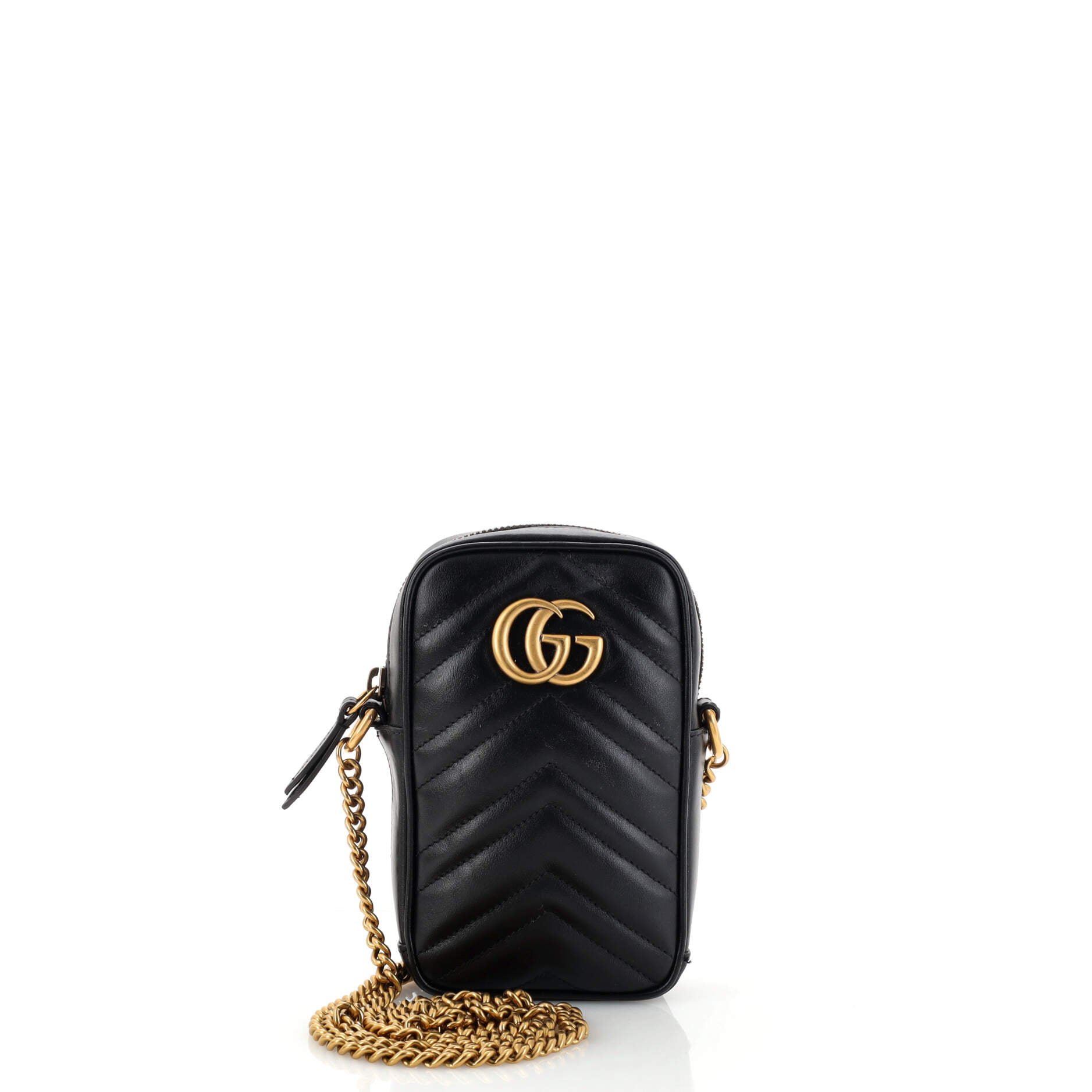 Gucci GG Marmont Small Matelasse Leather Crossbody Camera Bag Black Gold
