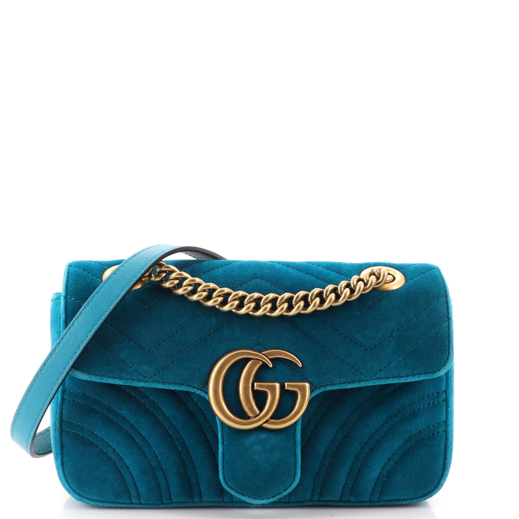 Gucci GG Marmont Flap Bag Matelasse Velvet Mini Blue 192381162