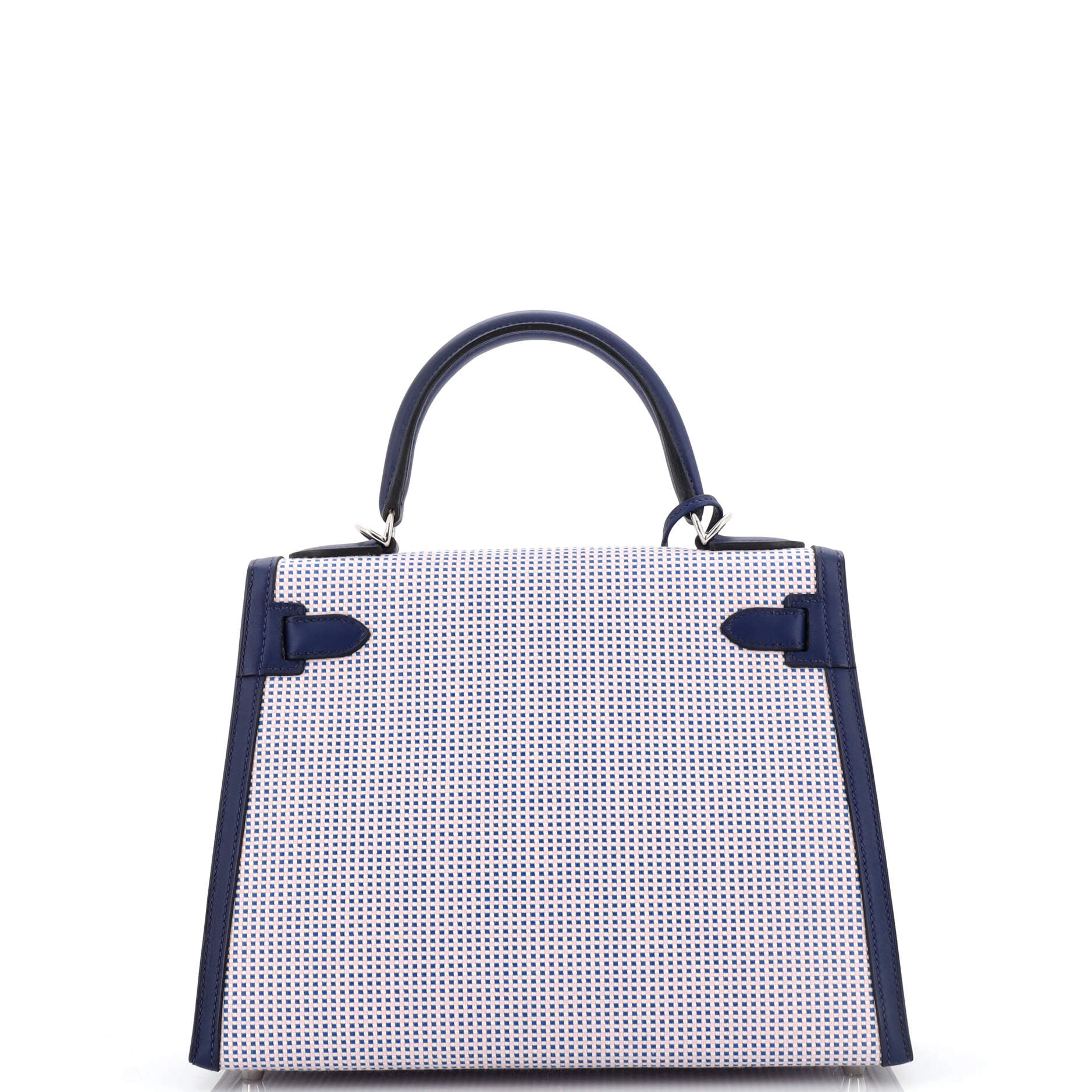 Hermes Kelly Handbag Quadrille Canvas and Blue Swift with